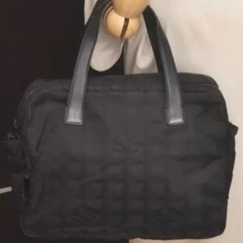 CHANEL Authentic  TravelLine 2Way Hand Bag Nylon Leather Black w/ COA - Picture 9 of 10